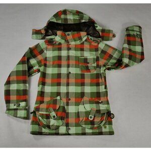 Burton City System Jacket  Green Orange Plaid Snowboard Ski Coat Wms XS EUC ****